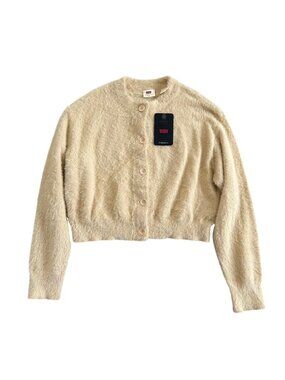 Levis Woman' s Sz XS Fuzzy Beige Button-Up Cardigan Standard Fit Long Sleeve